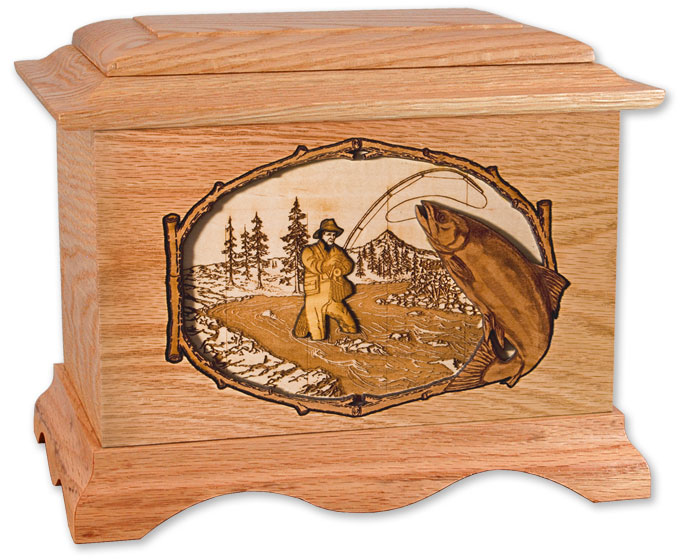 Laser Carved Wood Cremation Urn - Walleye Fish (Made in USA